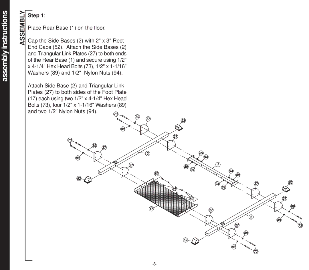 Evo Fitness 51551 owner manual Instructions, Assembly 