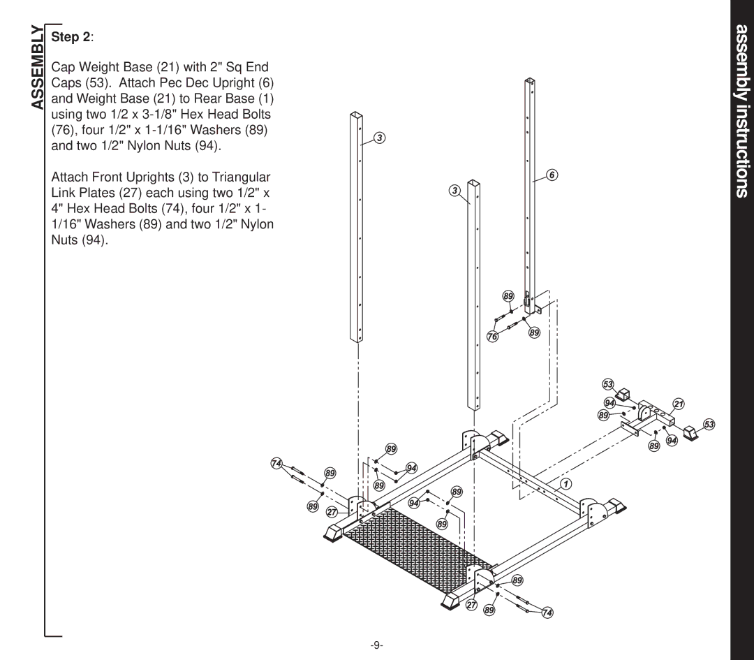 Evo Fitness 51551 owner manual Assembly instructions 