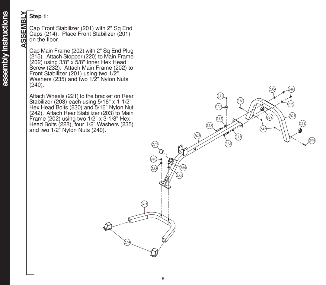 Evo Fitness 51552B owner manual Instructions, Assembly, Step 