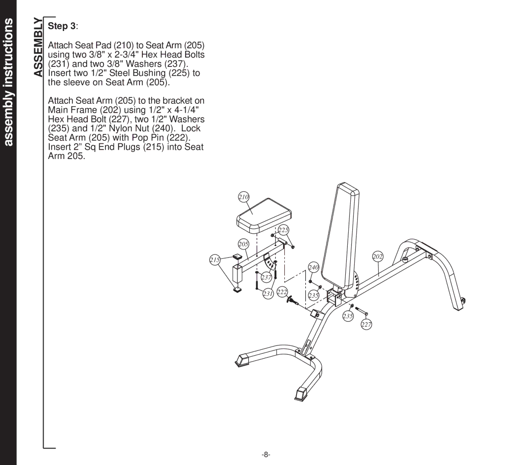 Evo Fitness 51552B owner manual Assembly 