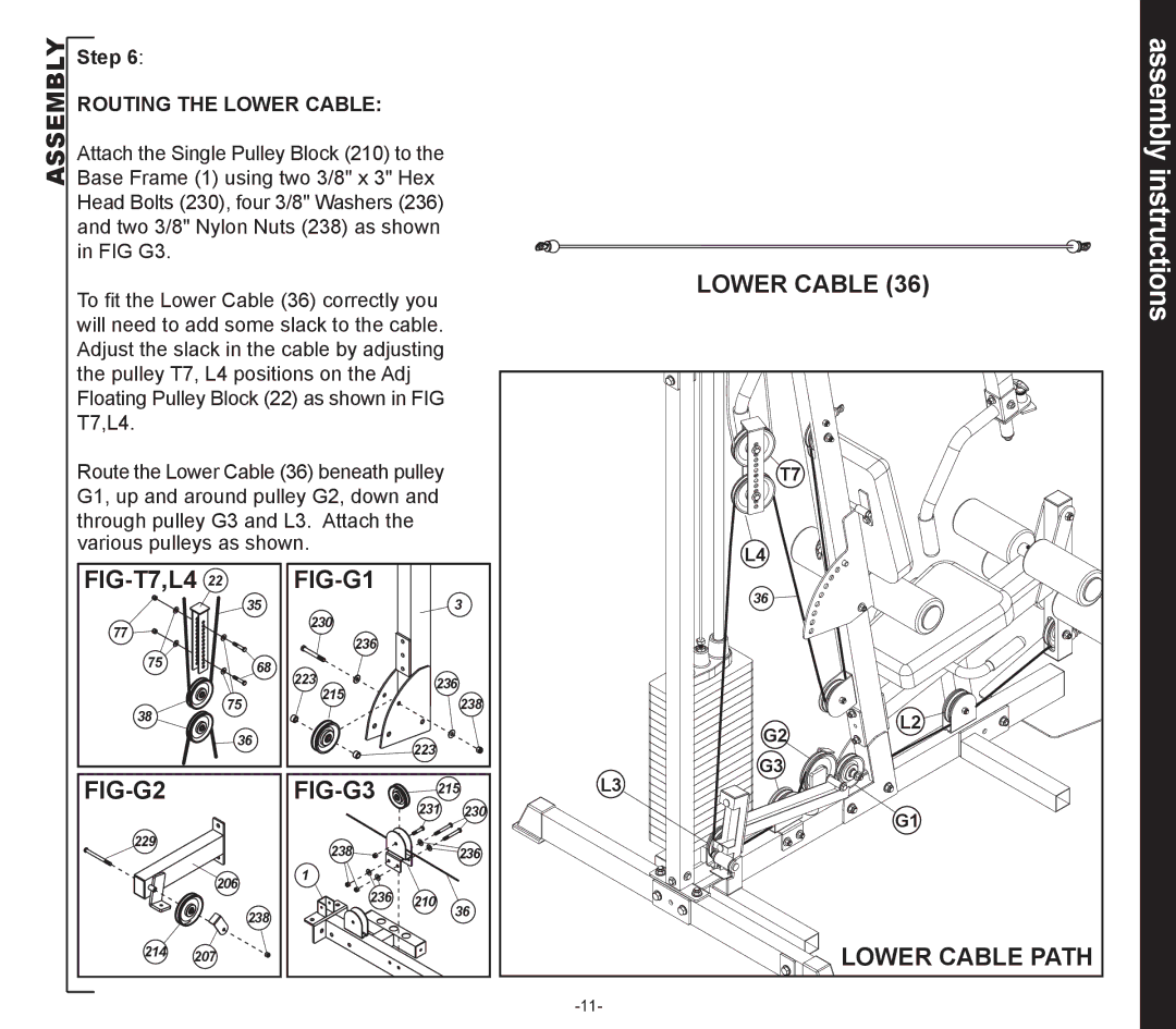 Evo Fitness EVO SIERRA Home Gym Leg Press Attachment, 53552 owner manual Lower Cable, Assembly 