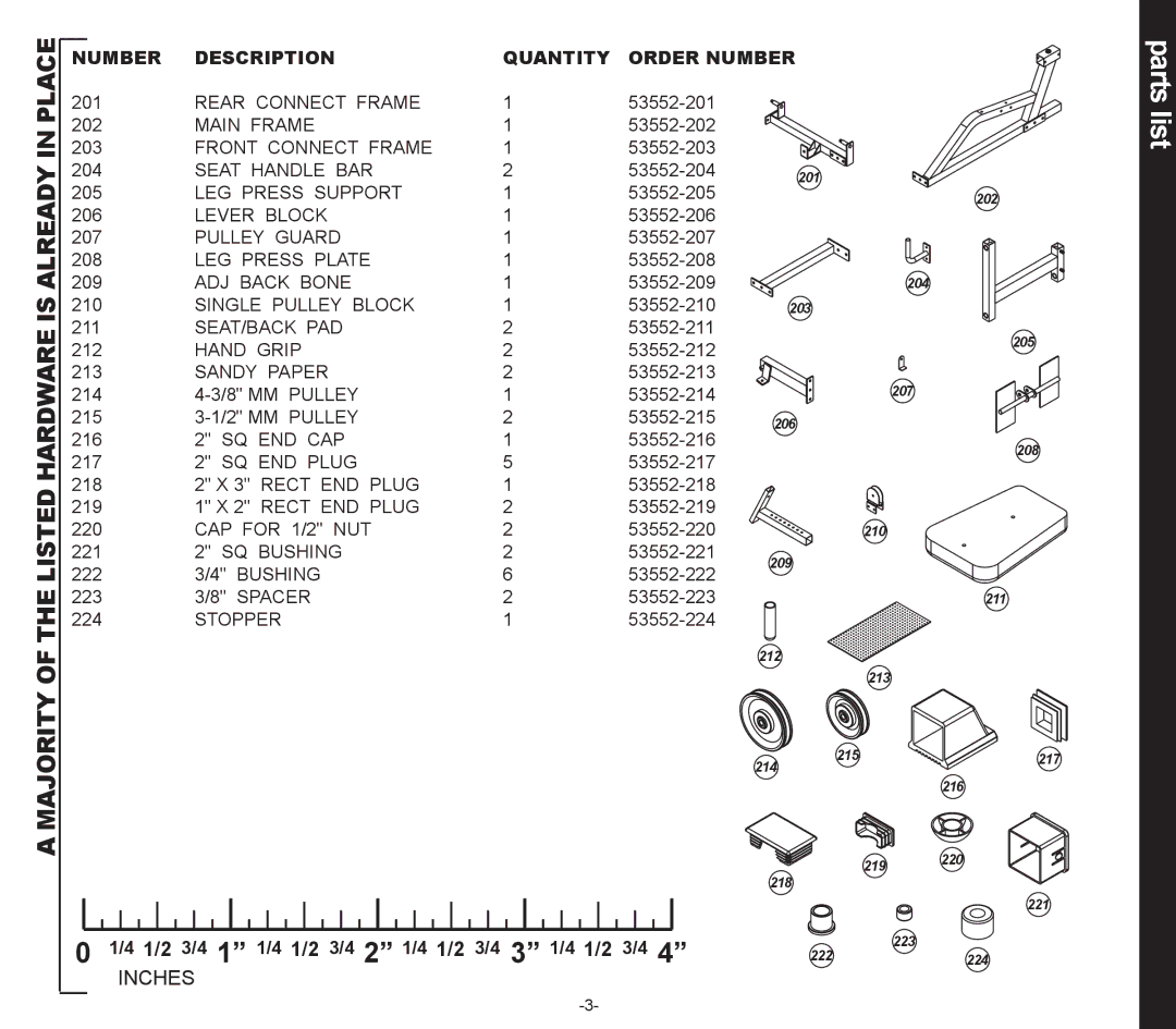 Evo Fitness EVO SIERRA Home Gym Leg Press Attachment Parts list, Majority of the Listed Hardware is Already in Place 