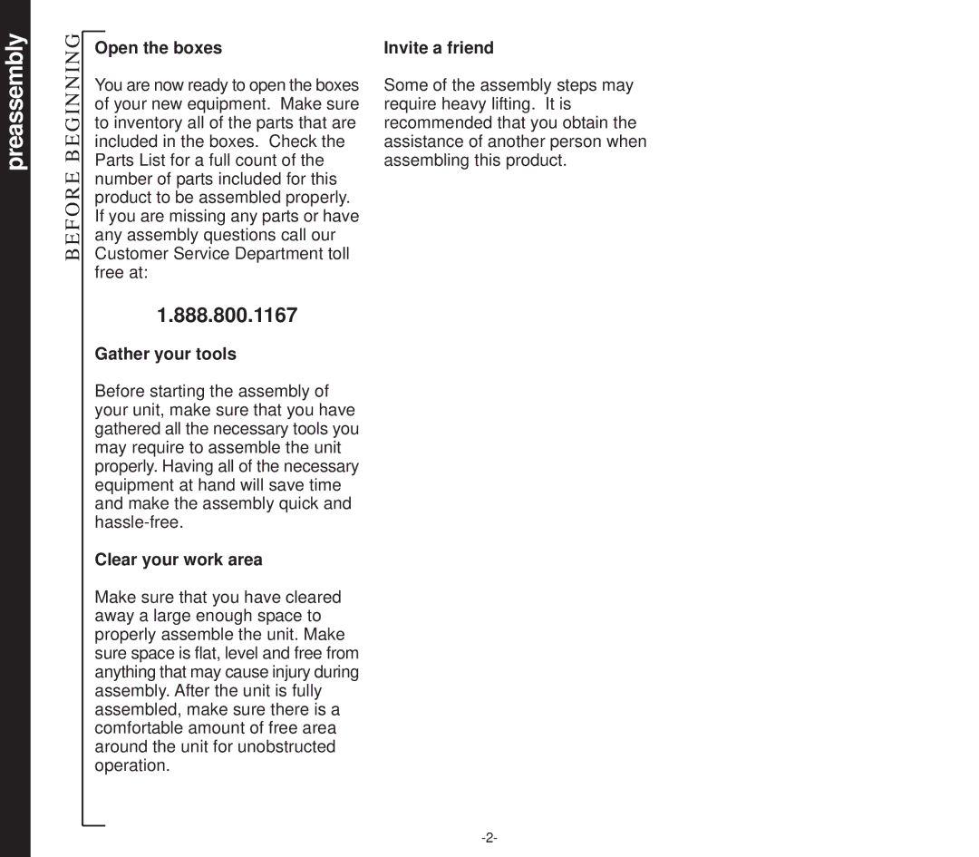 Evo Fitness 53553 owner manual Preassembly, Before Beginning 