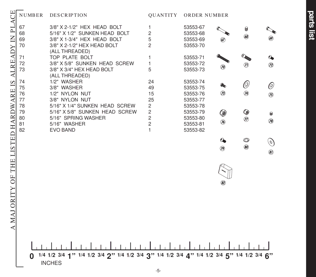 Evo Fitness 53553 owner manual 16 X 1/2 Sunken Head Bolt 