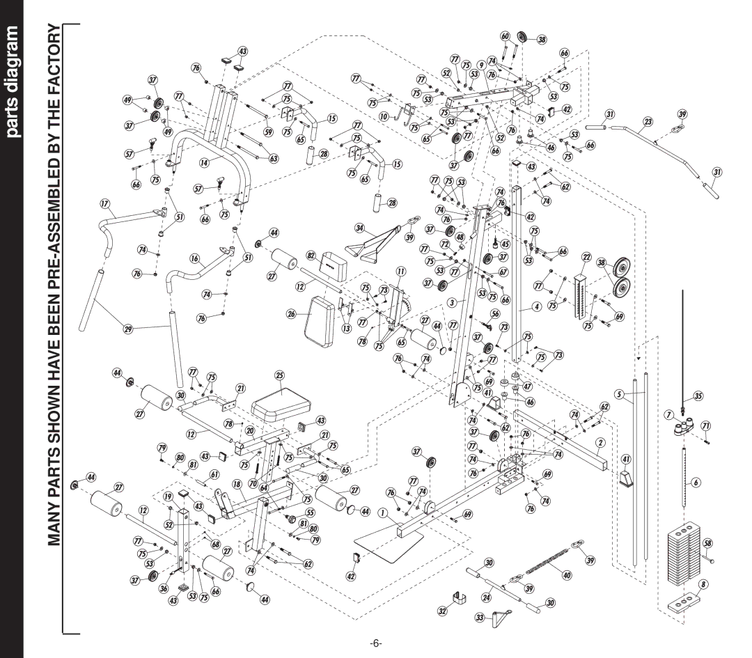 Evo Fitness 53553 owner manual Parts diagram, Many Parts Shown have Been PRE-ASSEMBLED by the Factory 