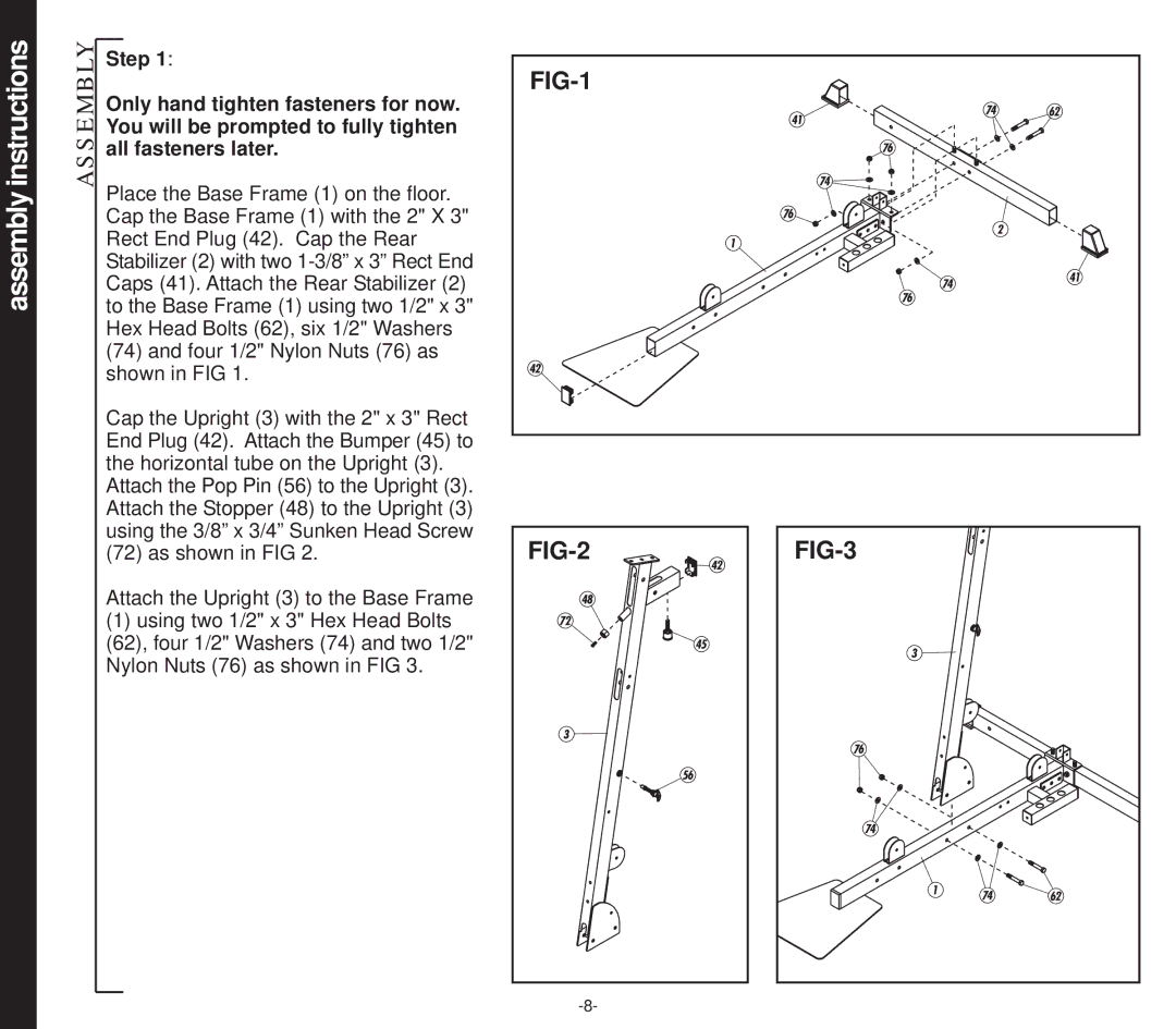 Evo Fitness 53553 owner manual Instructions, Assembly, FIG-1 FIG-2 FIG-3 