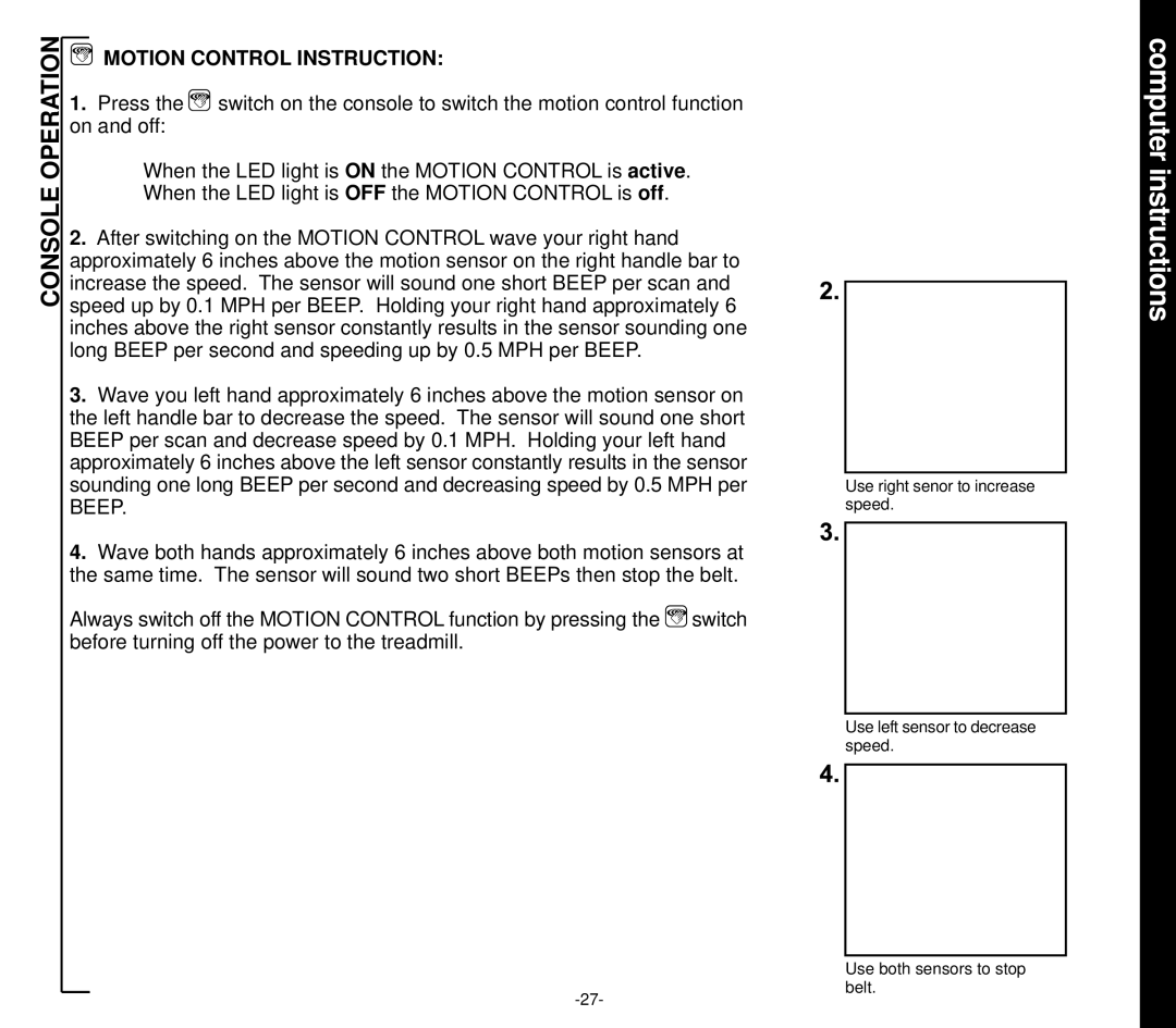 Evo Fitness EVO 1CD owner manual Motion Control Instruction 