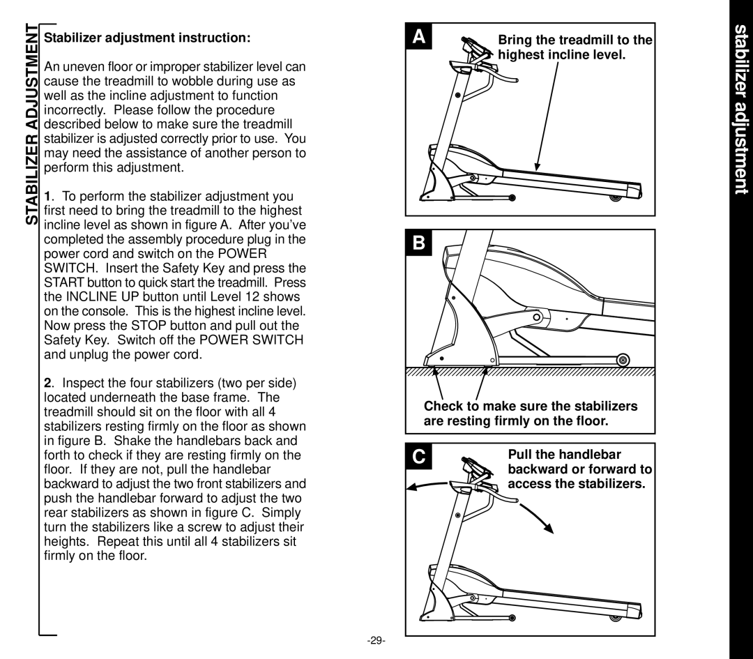 Evo Fitness EVO 1CD owner manual Stabilizer Adjustment, Stabilizer adjustment instruction, Access the stabilizers 