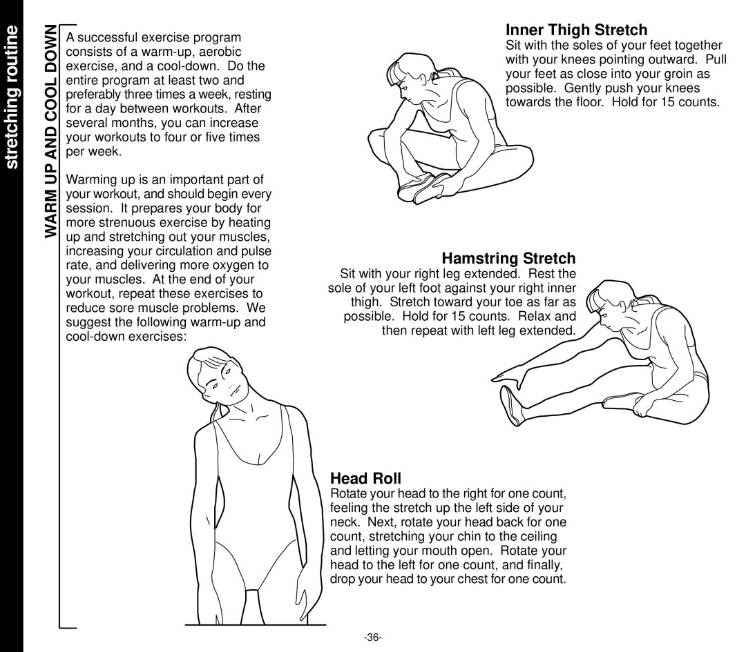 Evo Fitness EVO 1CD owner manual Stretching routine, UP and Cool Down, Warm 