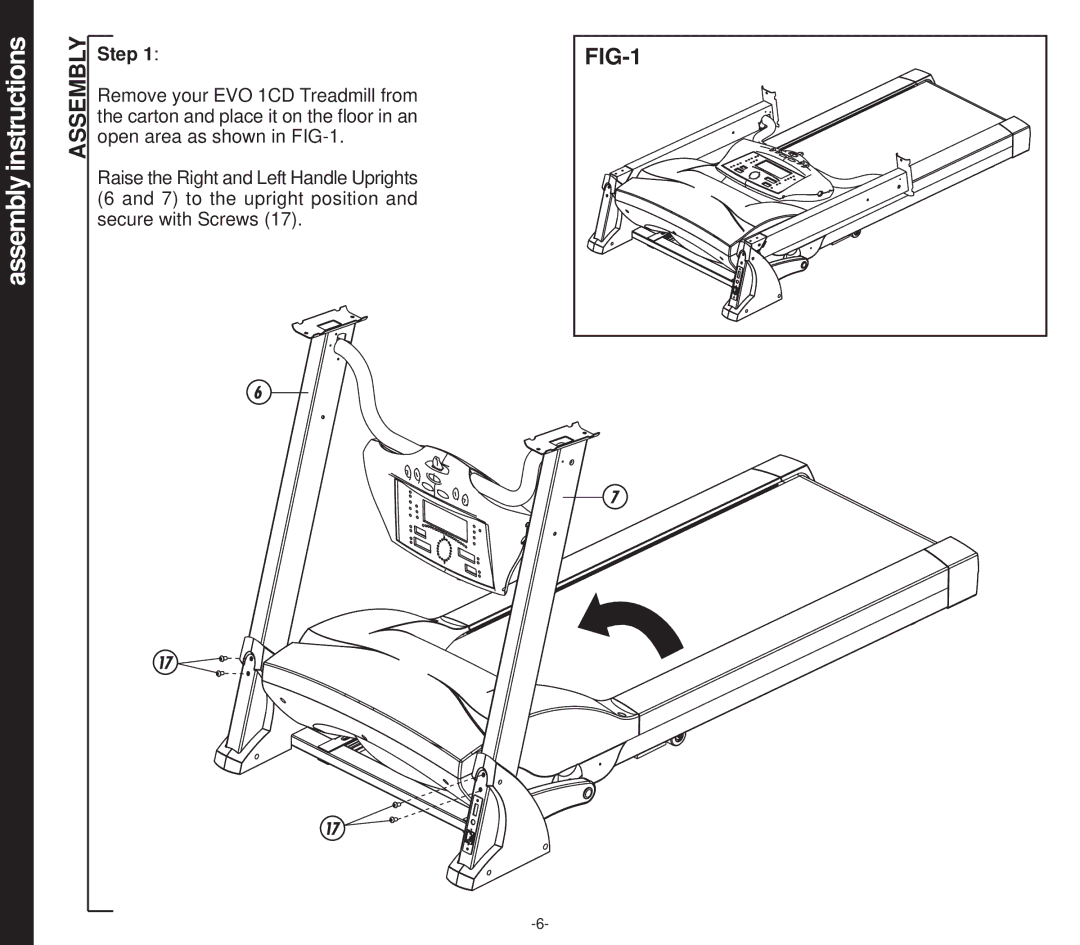 Evo Fitness EVO 1CD owner manual Instructions, Assembly, FIG-1, Step 