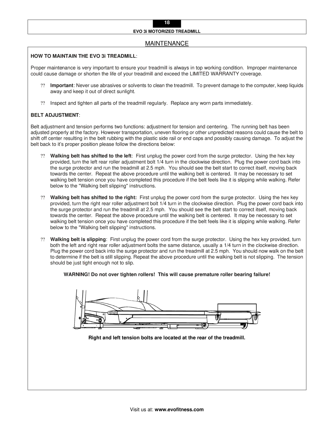 Evo Fitness EVO 3I user manual Maintenance, HOW to Maintain the EVO 3i Treadmill 