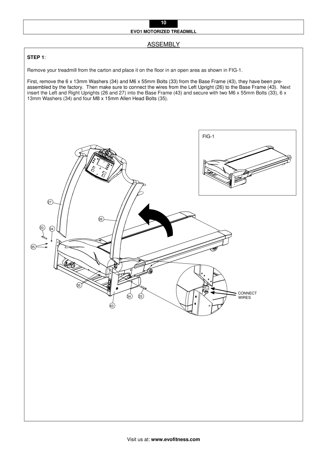 Evo Fitness EVO1 user manual Assembly, Step 