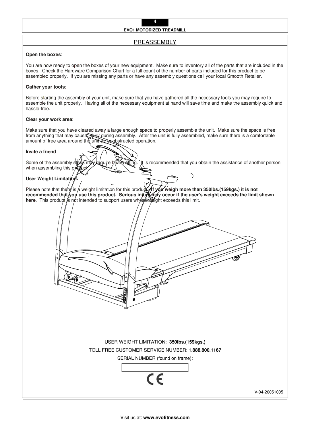 Evo Fitness EVO1 user manual Preassembly 