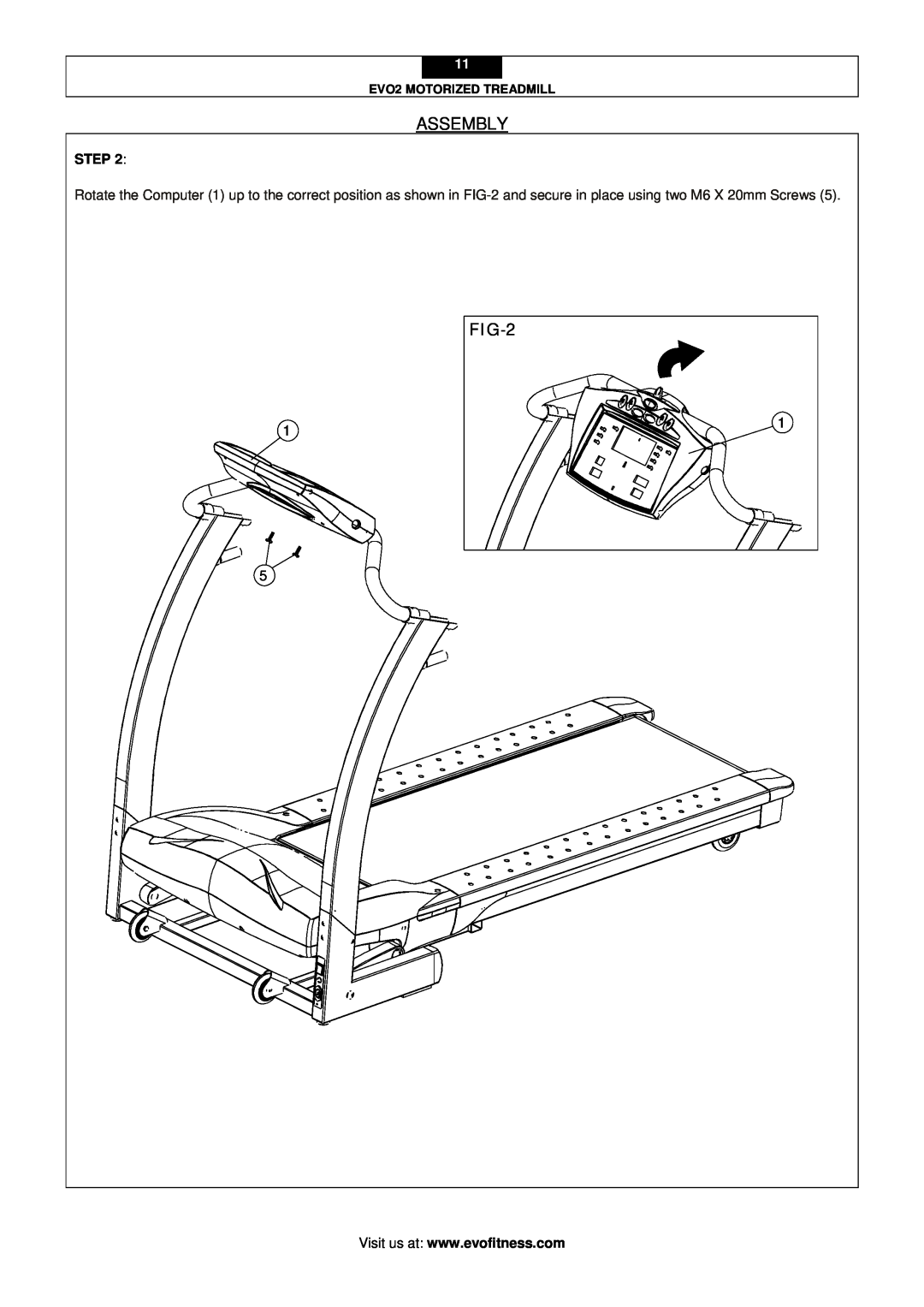 Evo Fitness user manual Assembly, FIG-2, EVO2 MOTORIZED TREADMILL 