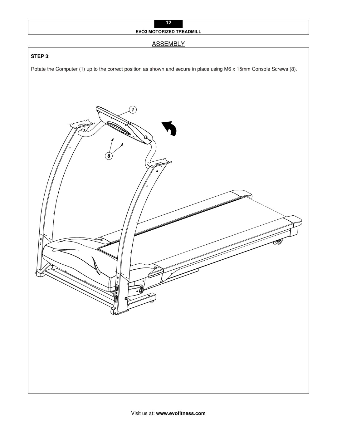 Evo Fitness EVO3 user manual Assembly 