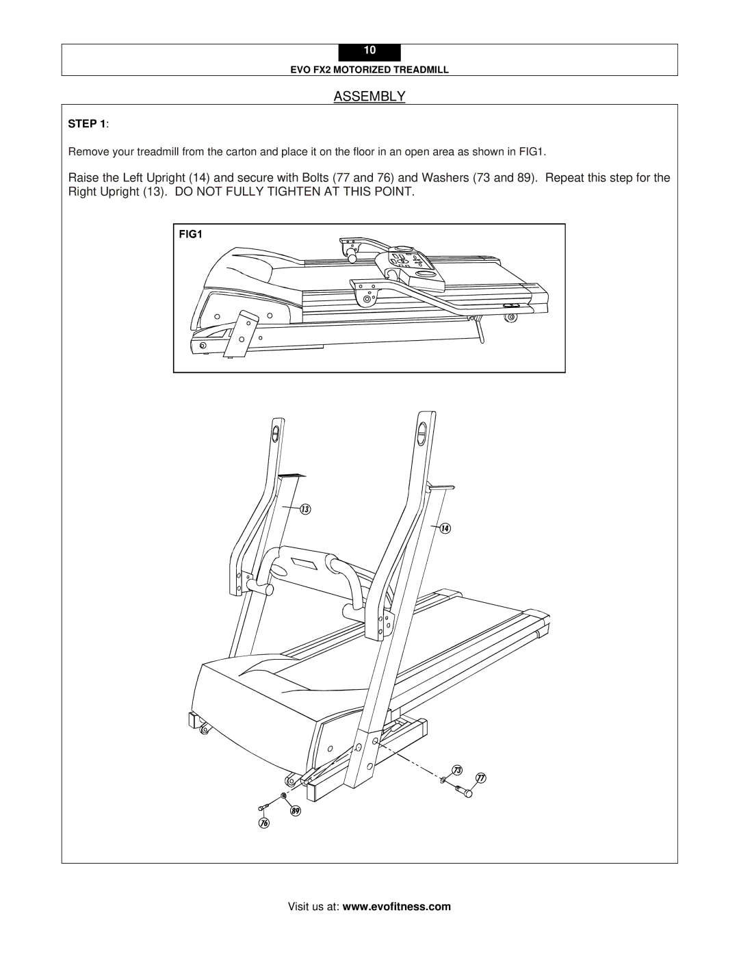 Evo Fitness FX2 user manual Assembly, Step 