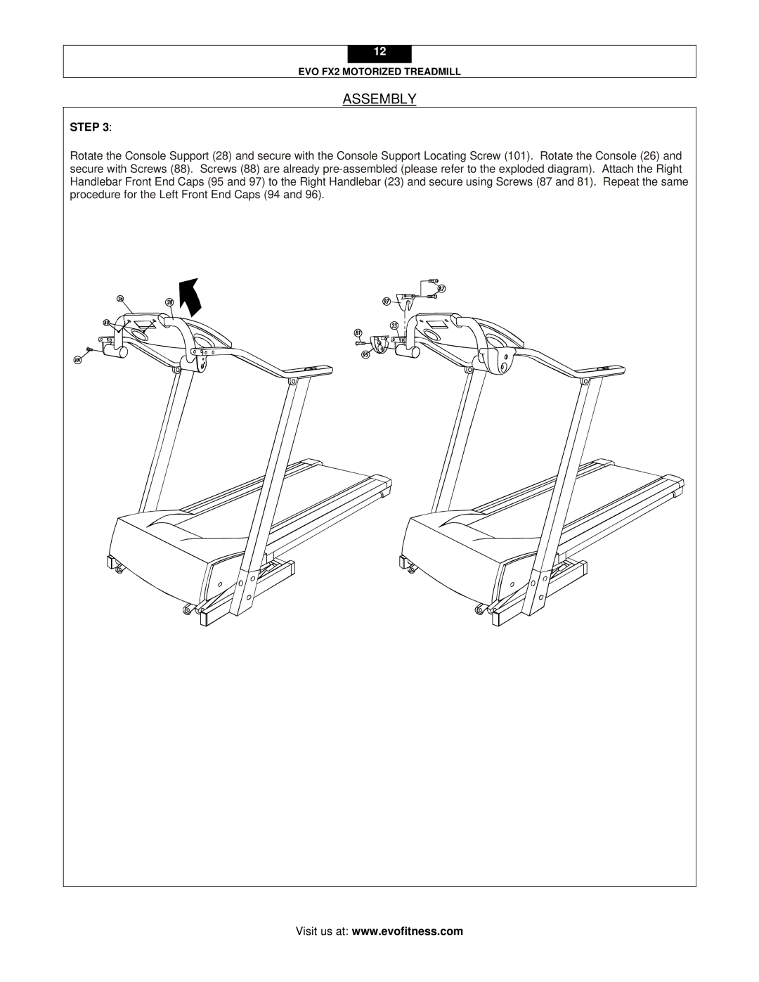 Evo Fitness FX2 user manual Assembly 