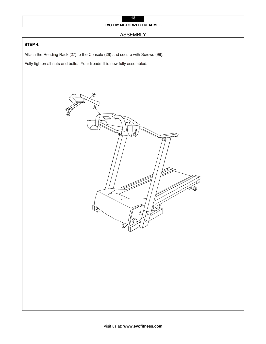 Evo Fitness FX2 user manual Assembly 