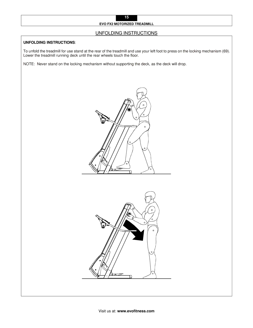 Evo Fitness FX2 user manual Unfolding Instructions 