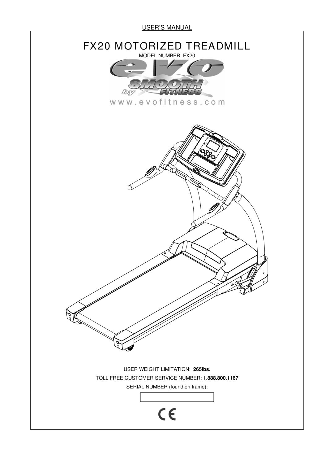 Evo Fitness user manual FX20 Motorized Treadmill, USER’S Manual 