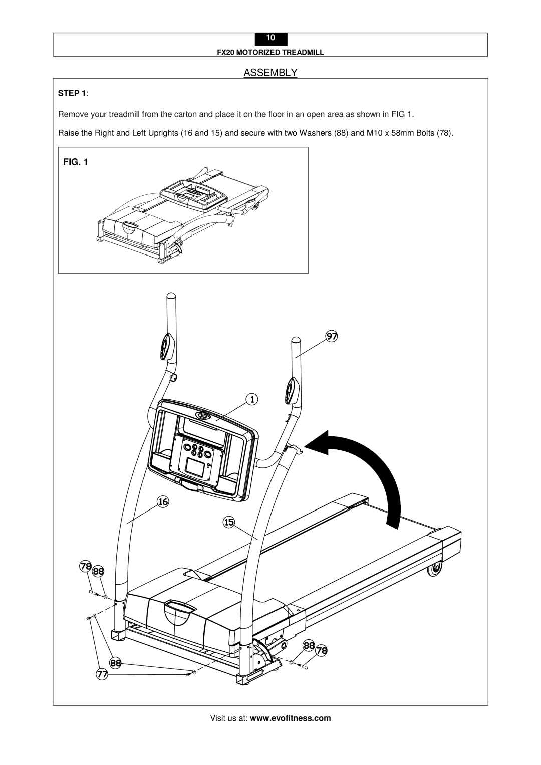 Evo Fitness FX20 user manual Assembly, Step 