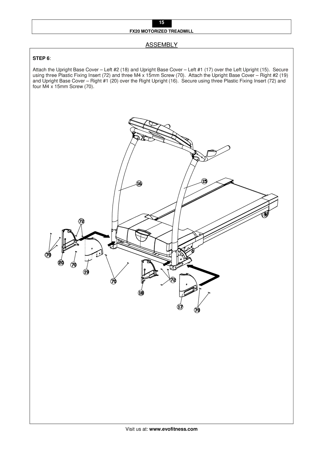 Evo Fitness FX20 user manual Assembly 