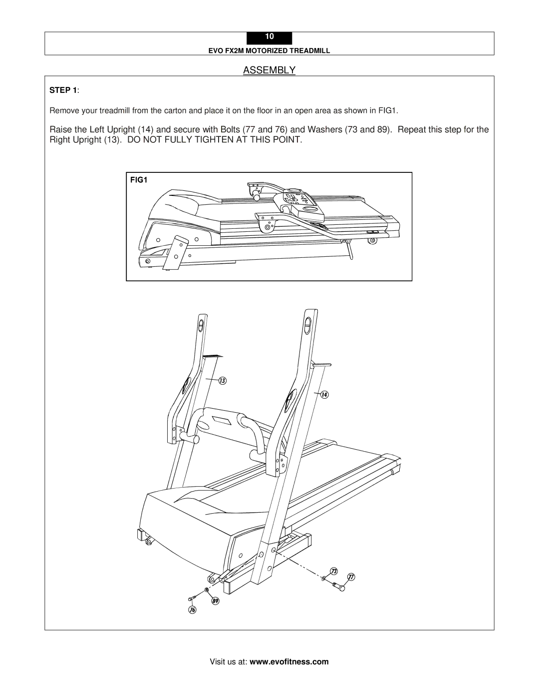 Evo Fitness FX2M user manual Assembly, Step 