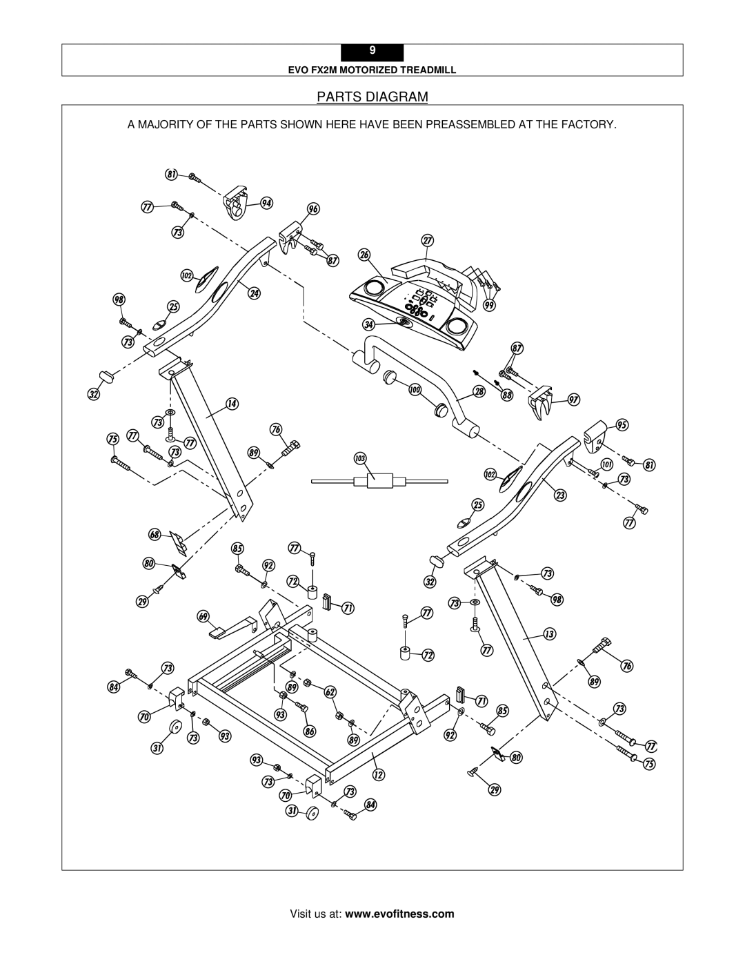 Evo Fitness FX2M user manual Parts Diagram 