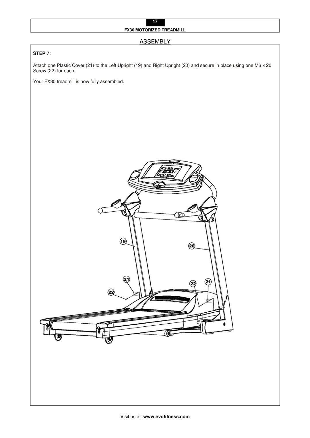 Evo Fitness FX30 user manual Assembly 