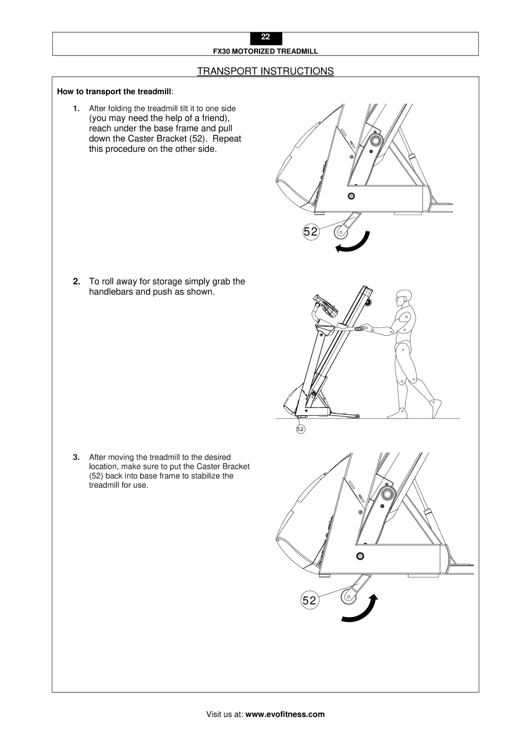 Evo Fitness FX30 user manual Transport Instructions 