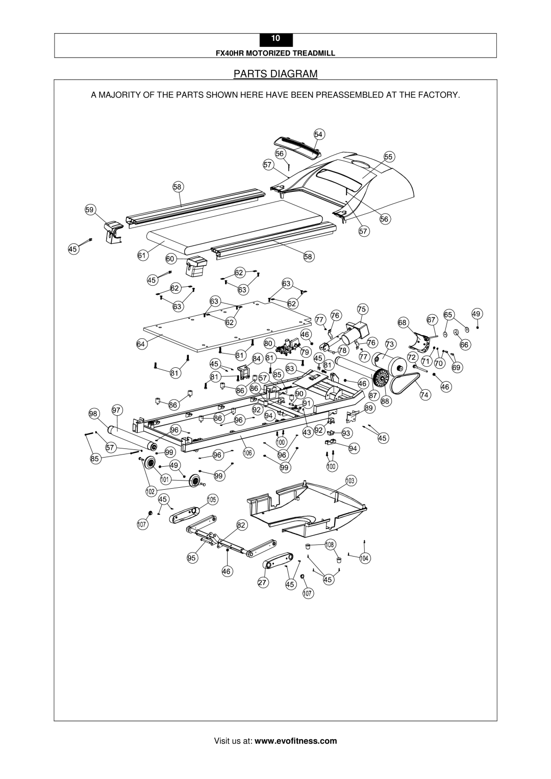 Evo Fitness FX40HR user manual Parts Diagram 