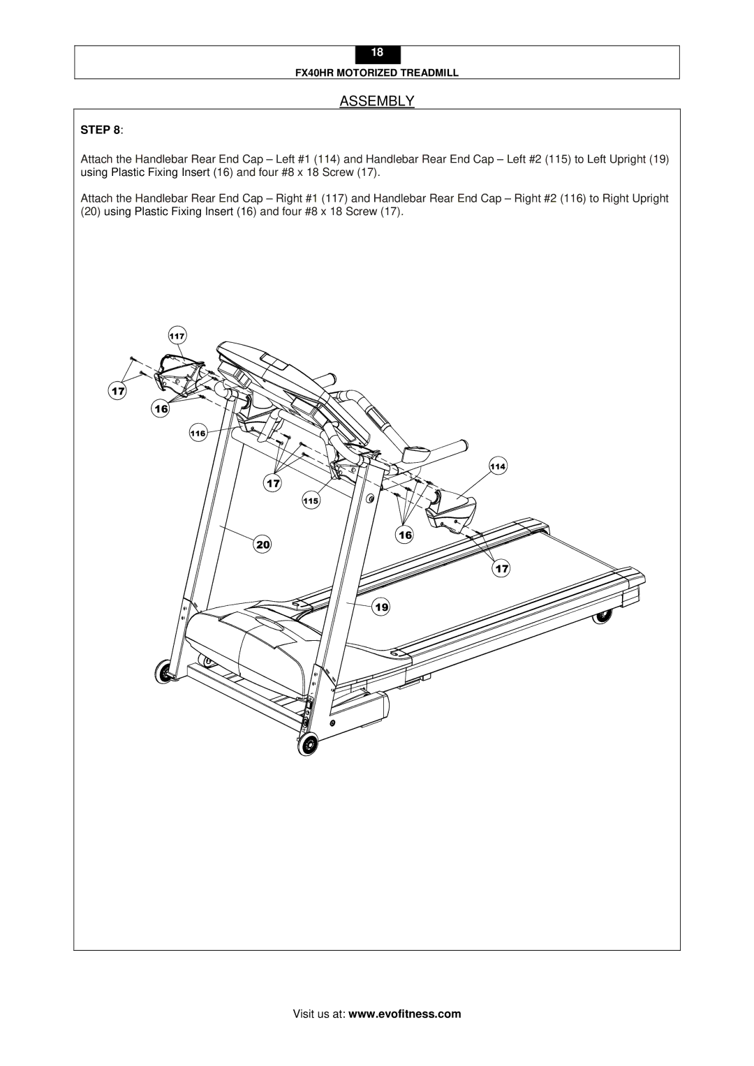 Evo Fitness FX40HR user manual Assembly 