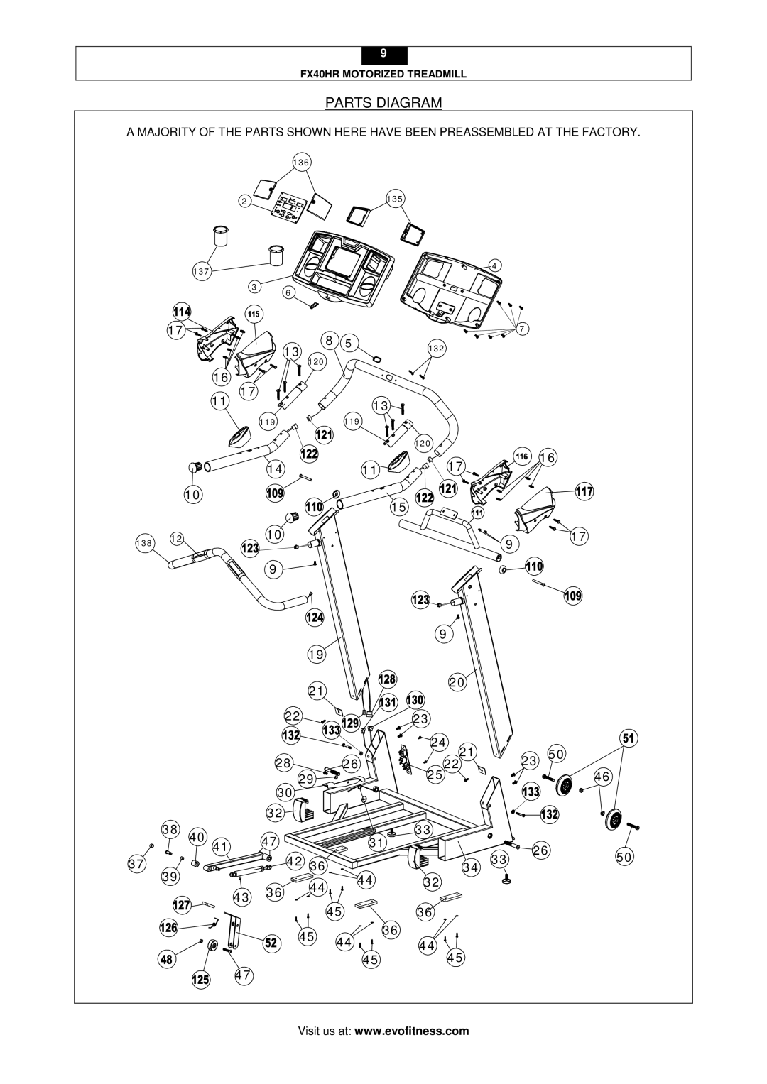 Evo Fitness FX40HR user manual Parts Diagram 