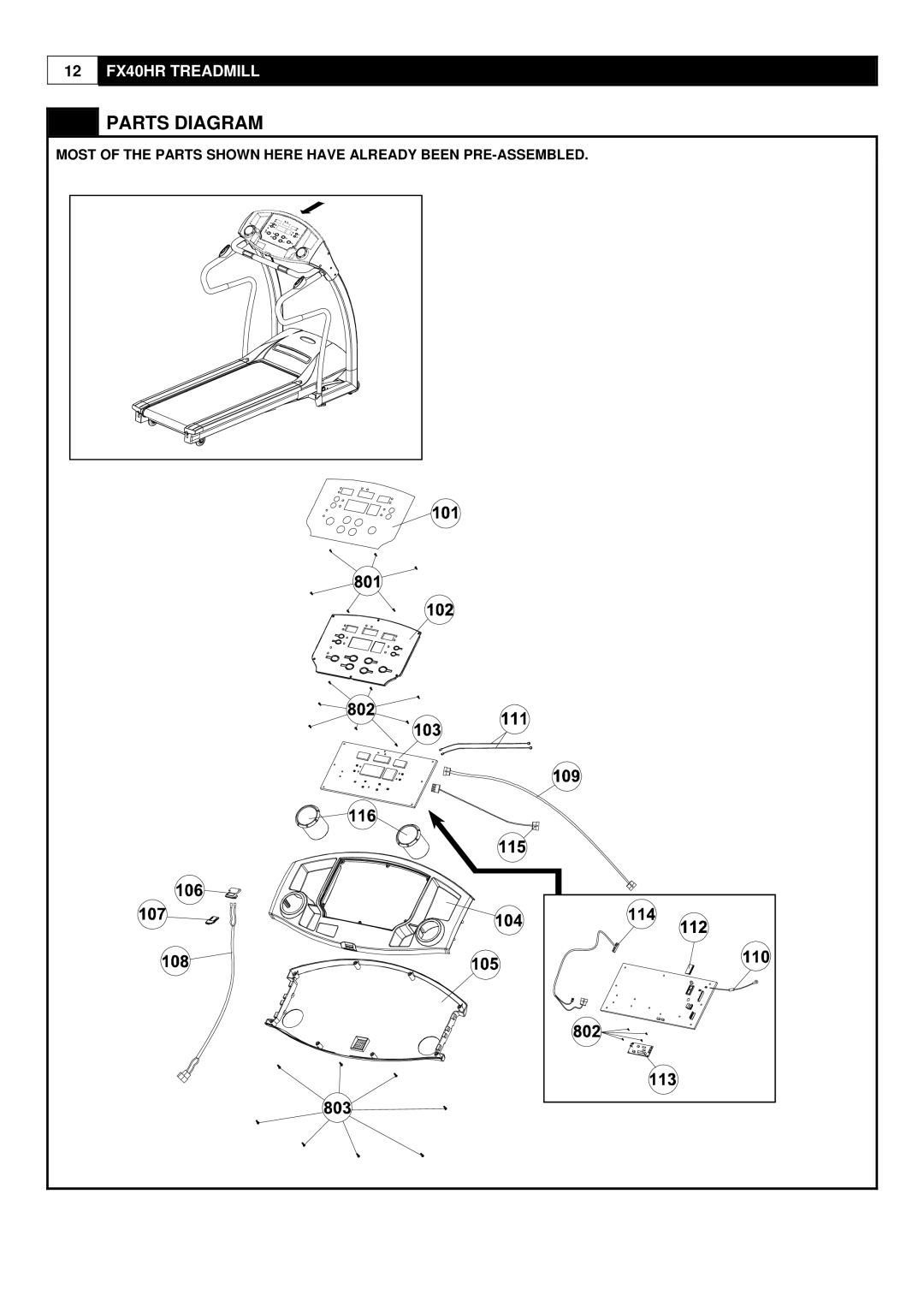 Evo Fitness FX40HR user manual Parts Diagram, Most of the Parts Shown Here have Already Been PRE-ASSEMBLED 