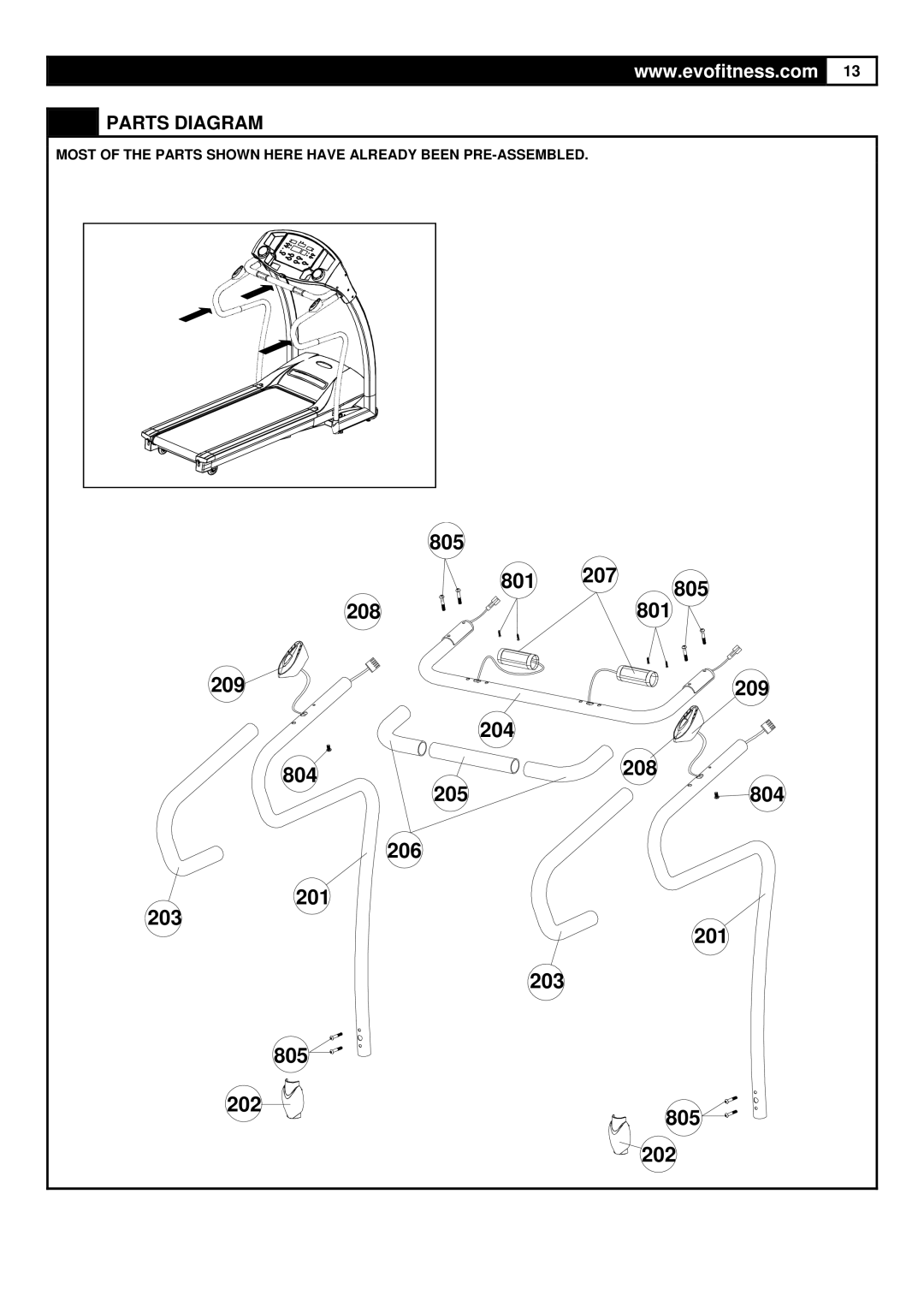 Evo Fitness FX40HR user manual 805 801 207 208 209 204 804 205 206 201 203 202 