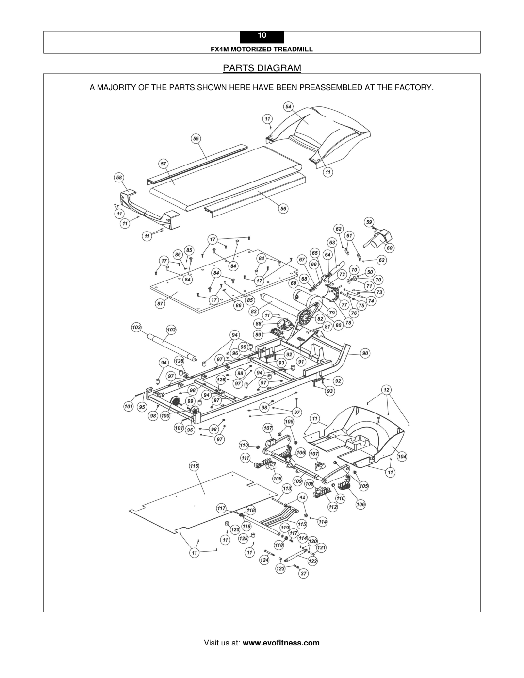 Evo Fitness FX4M user manual Parts Diagram 