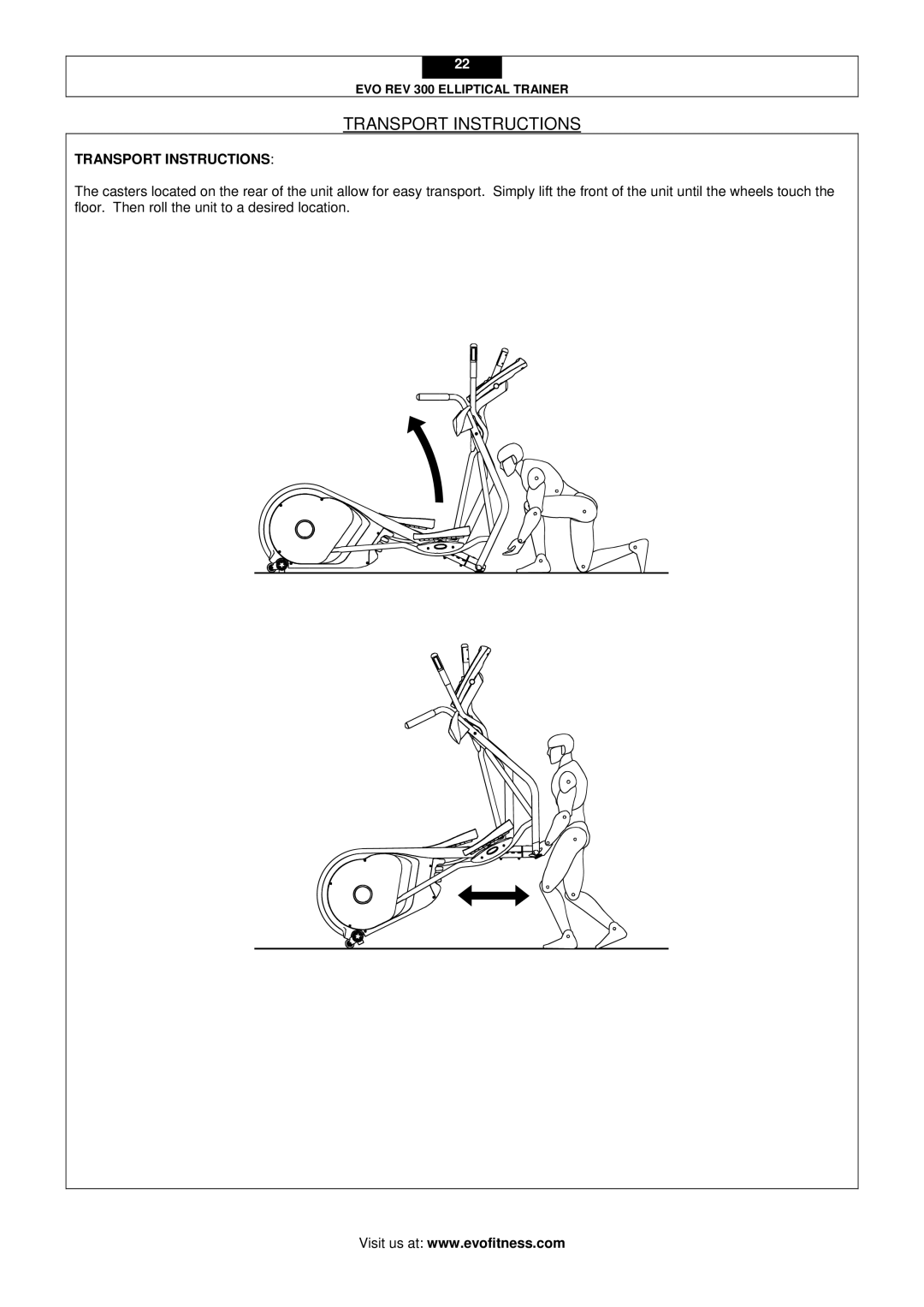 Evo Fitness Rev 300 user manual Transport Instructions 