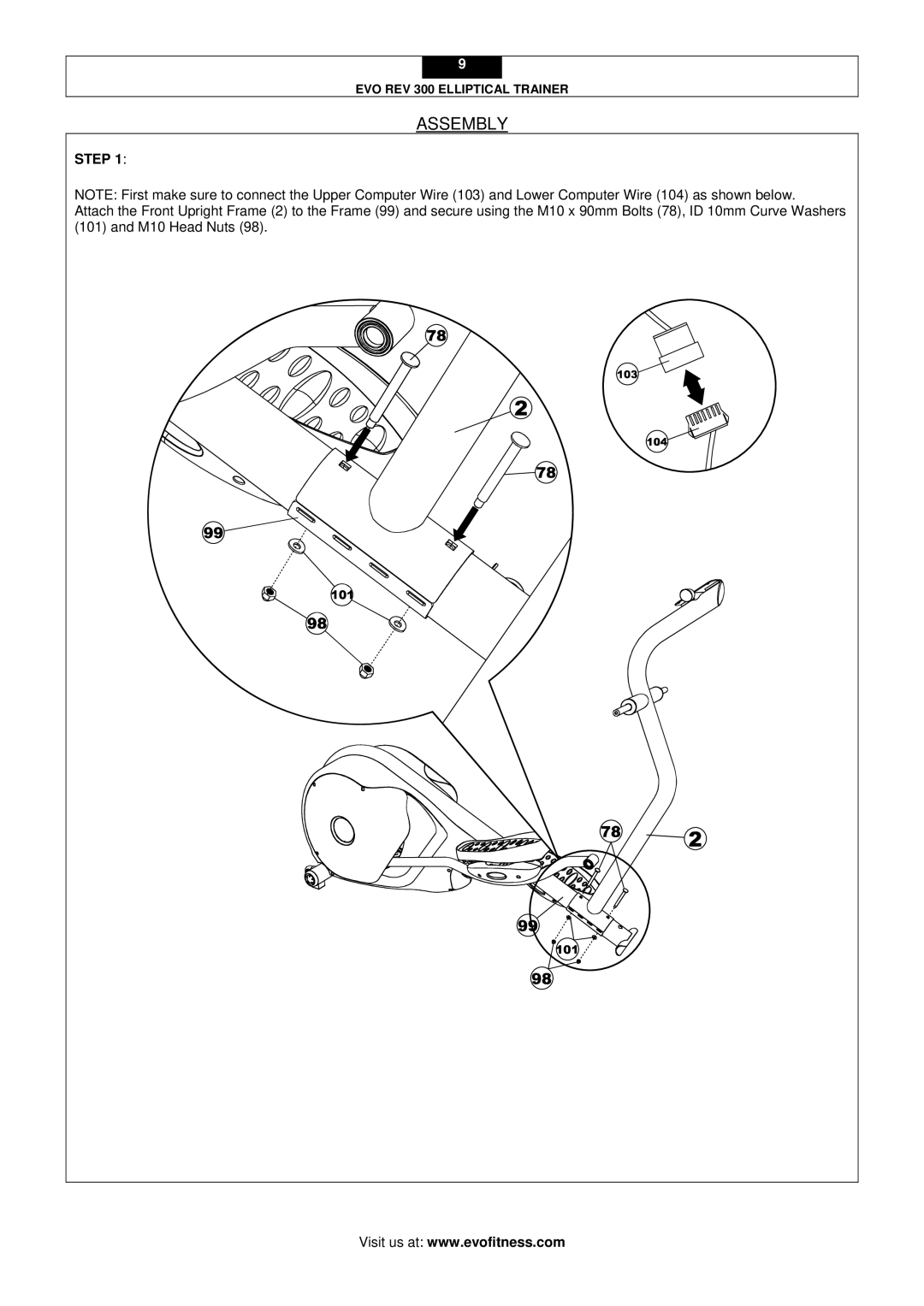 Evo Fitness Rev 300 user manual Assembly, Step 