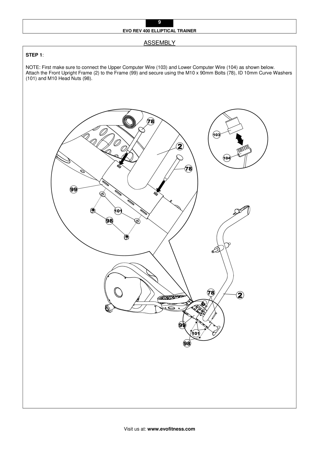 Evo Fitness REV 400 user manual Assembly, Step 