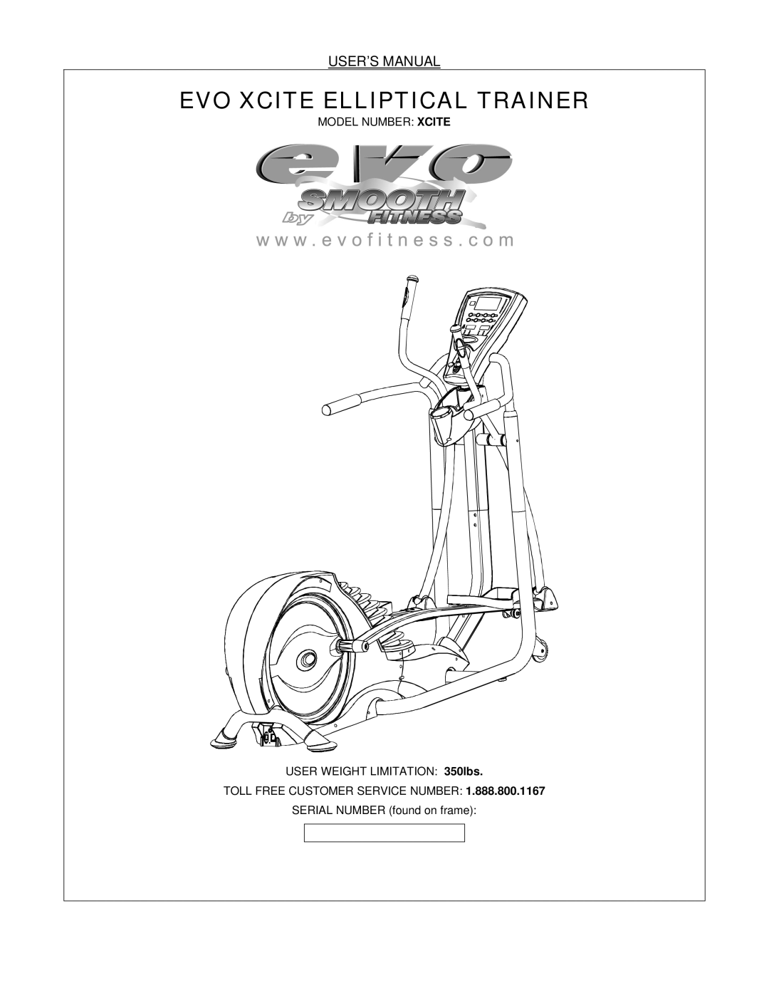 Evo Fitness XCITE user manual EVO Xcite Elliptical Trainer, USER’S Manual 