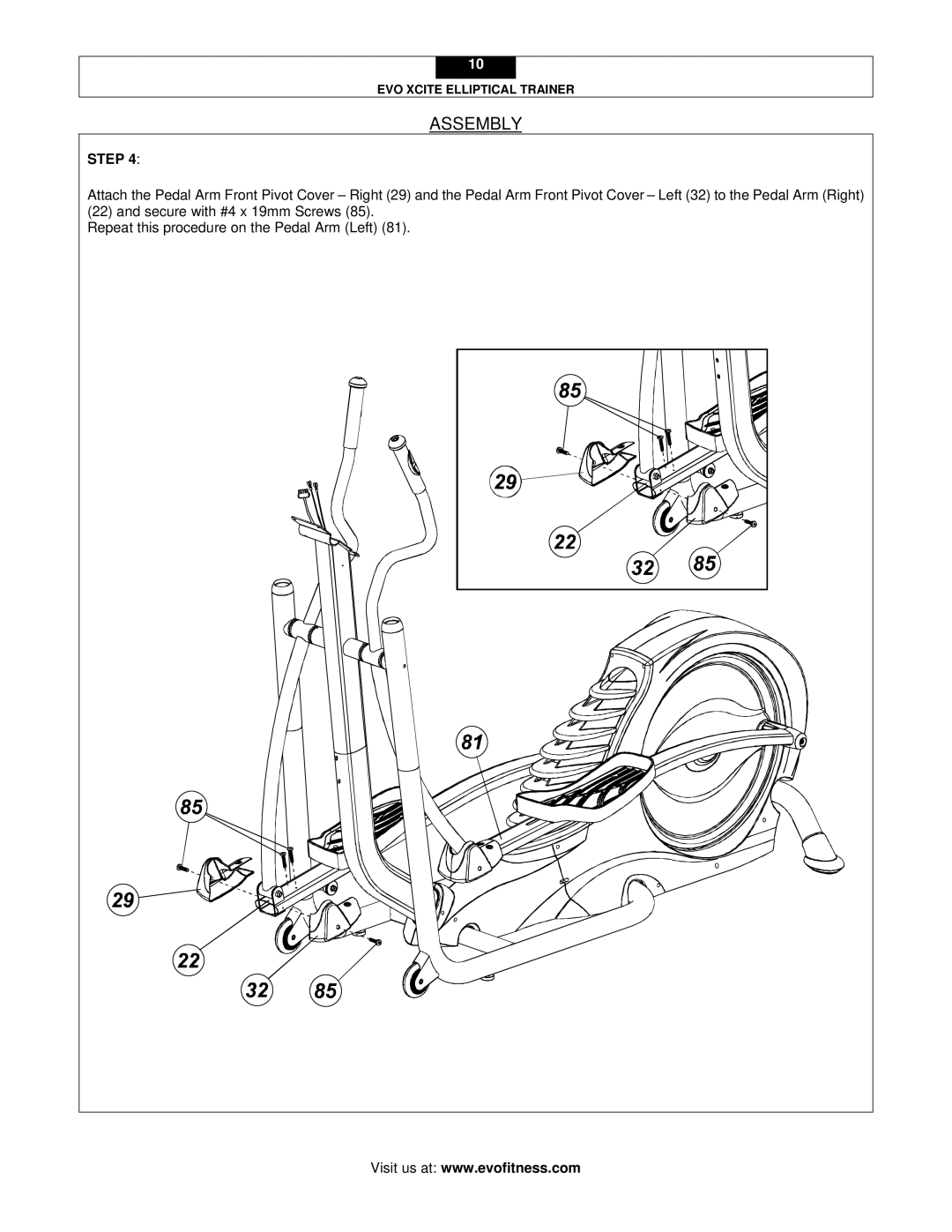 Evo Fitness XCITE user manual Assembly 