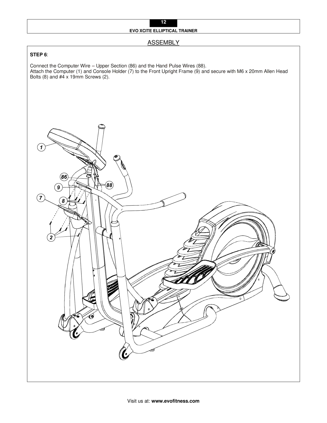 Evo Fitness XCITE user manual Assembly 