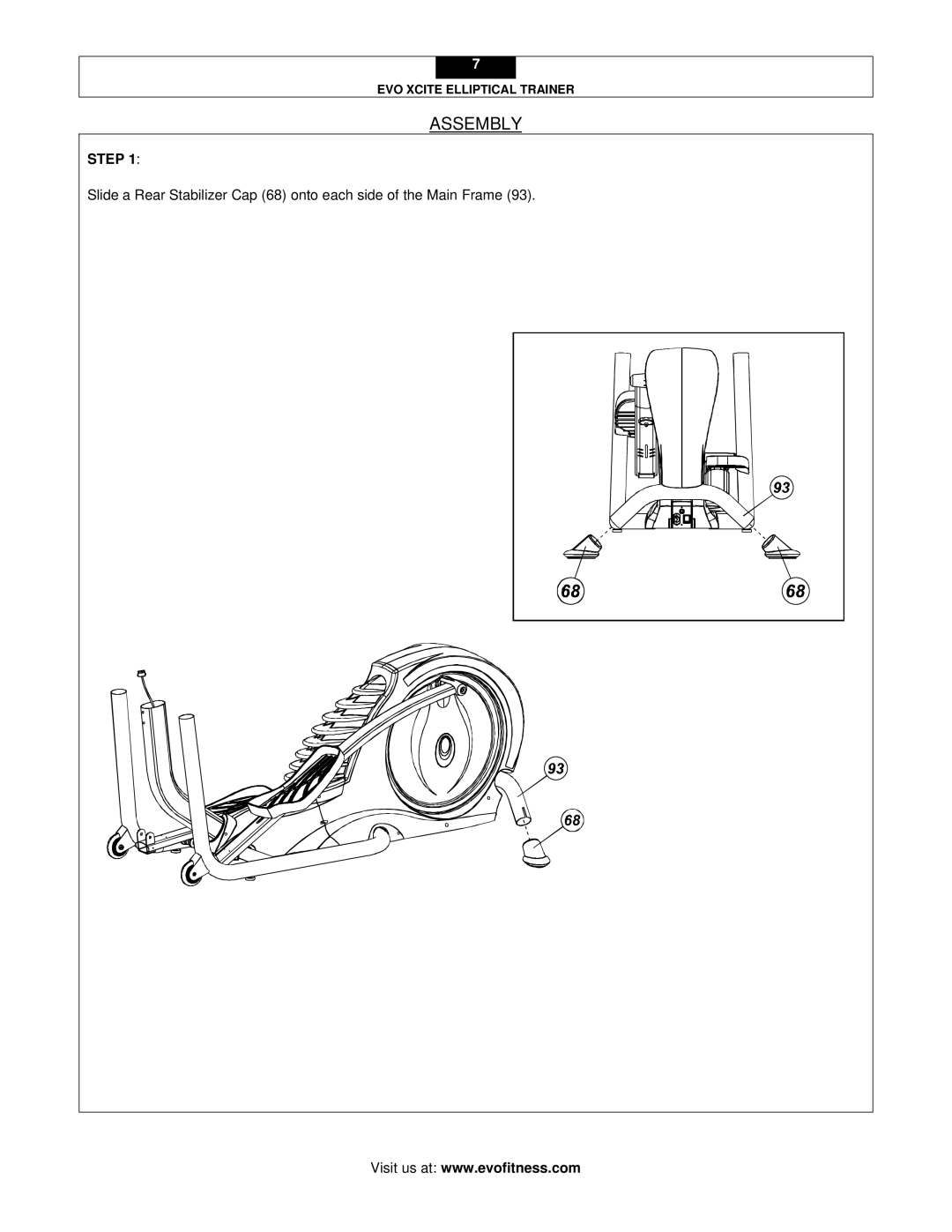 Evo Fitness XCITE user manual Assembly, Step 