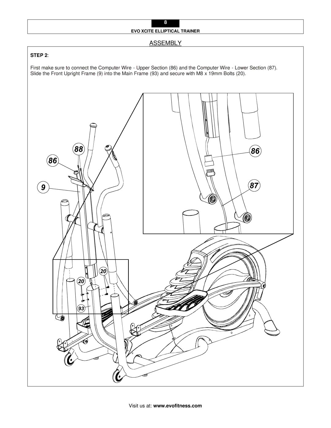 Evo Fitness XCITE user manual Assembly 