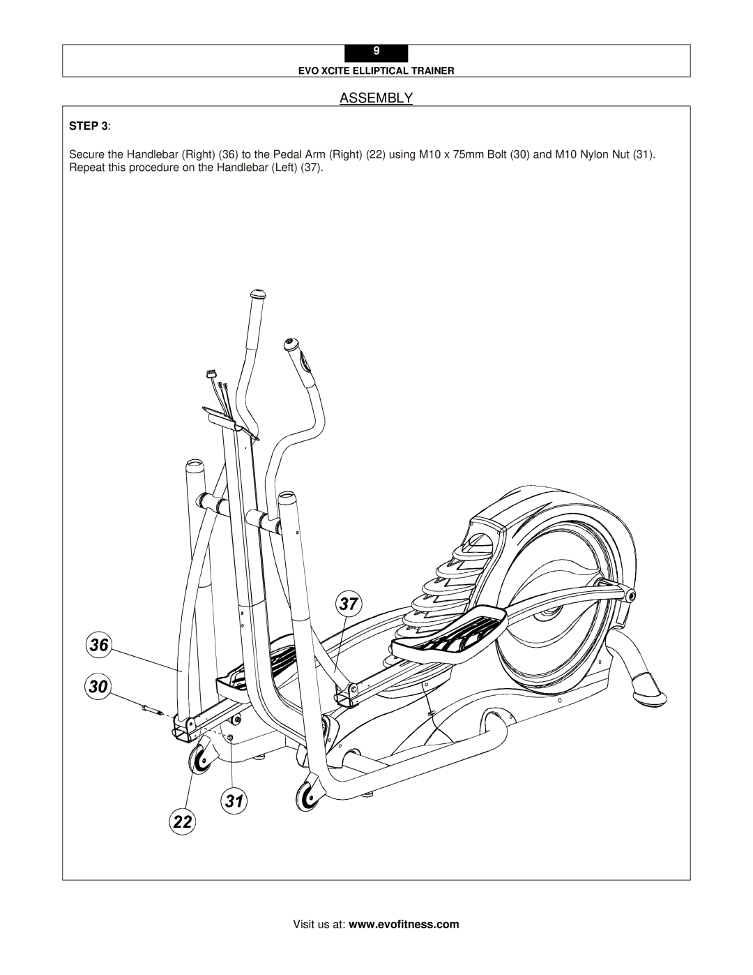 Evo Fitness XCITE user manual Assembly 