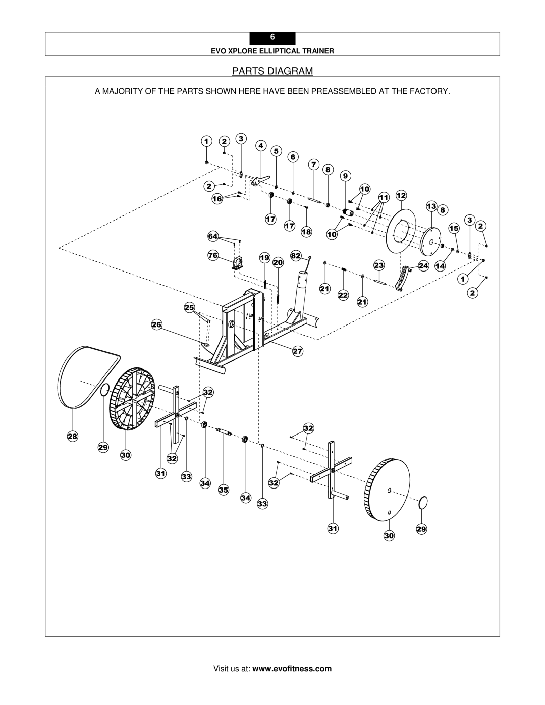 Evo Fitness XPLORE user manual Parts Diagram 