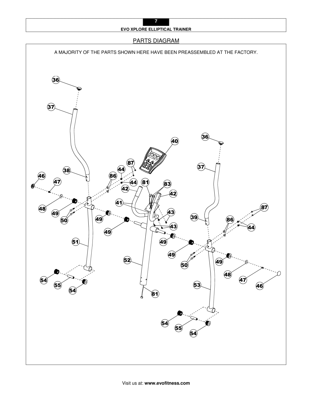 Evo Fitness XPLORE user manual Parts Diagram 