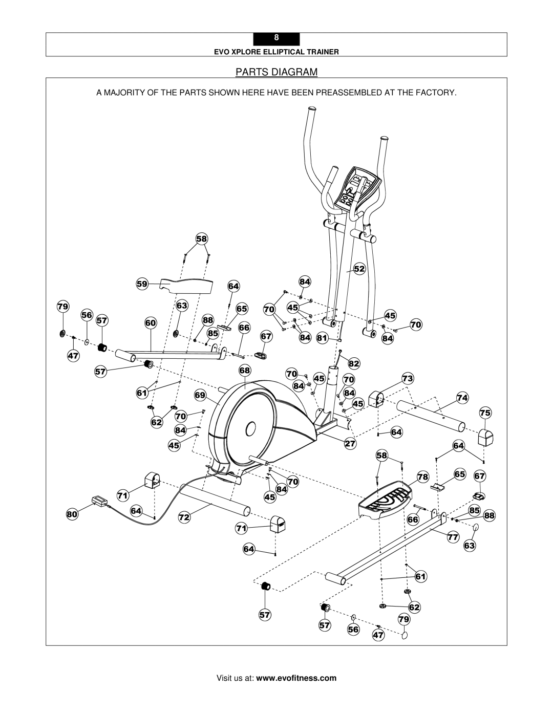 Evo Fitness XPLORE user manual Parts Diagram 