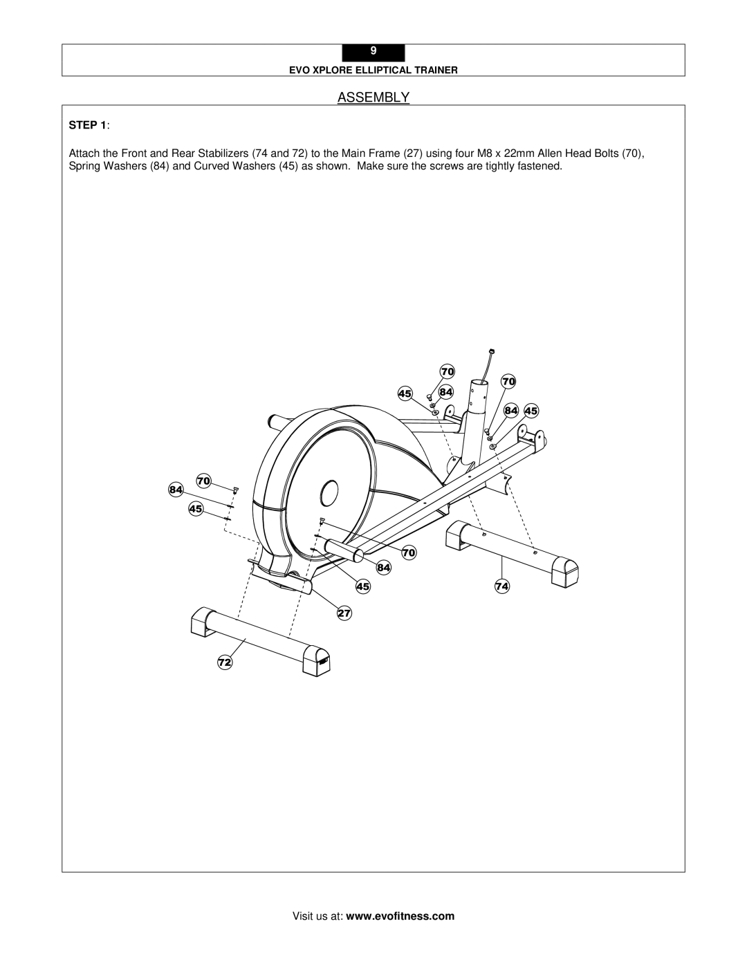 Evo Fitness XPLORE user manual Assembly, Step 