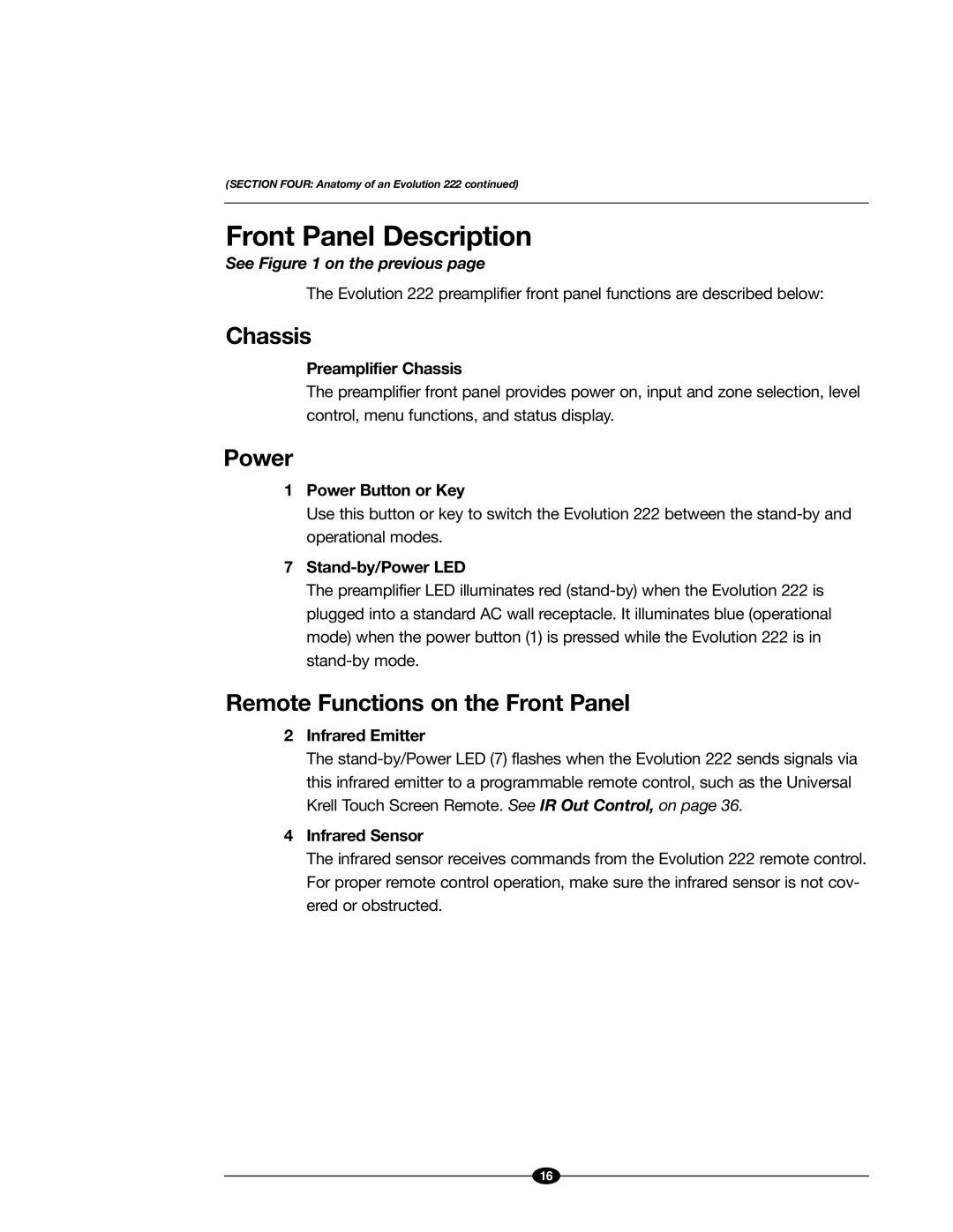 Evolution Technologies 222 manual Front Panel Description, Chassis, Power, Remote Functions on the Front Panel 